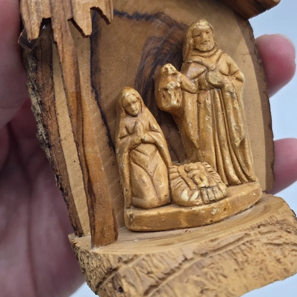 Vtg Live Edge Carved Wood‎ Nativity Scene Christmas Decor Shelf Sitter
